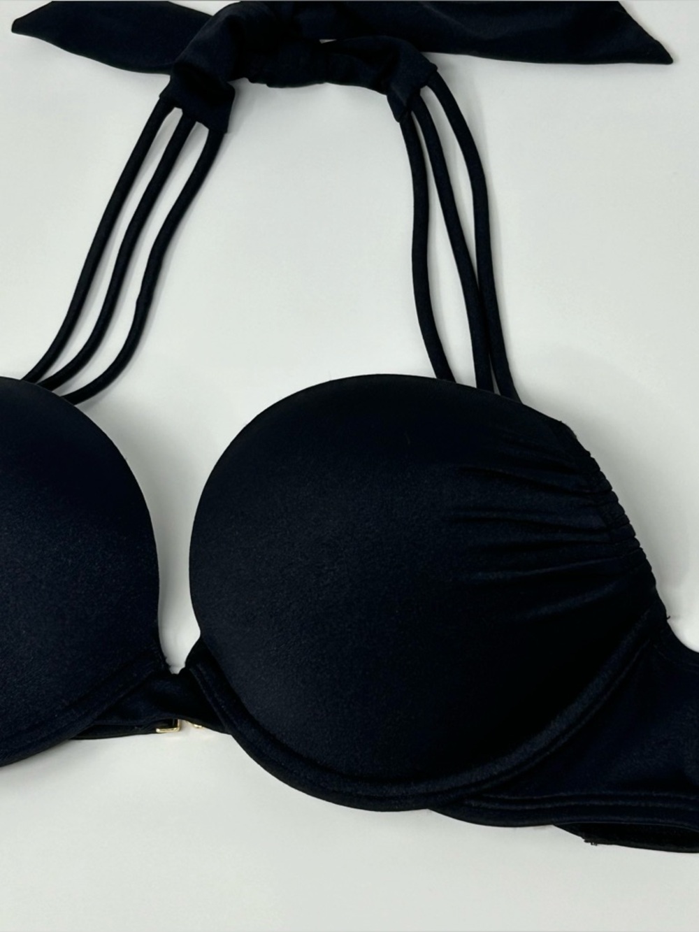 Victoria's Secret Black Strappy Halter Bombshell Push-Up Bikini Top 34A - Picture 3 of 8